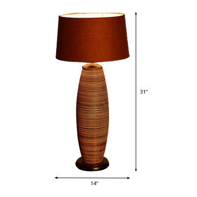 Oblong Desk Lamp Chinese Wood 1 Head Coffee Task Lighting with Drum Fabric Shade