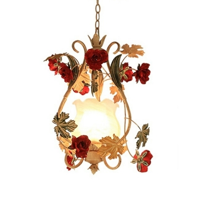 Rose White Glass Suspension Pendant Country Style 1 Head Living Room Ceiling Light