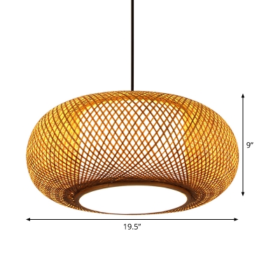 Rounded Drum Pendant Light Chinese Bamboo 16