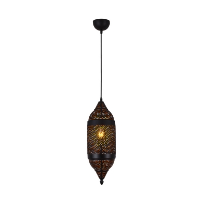 Traditional Cylindrical Pendant Lighting Metal 1 Head Ceiling Suspension Lamp in Black