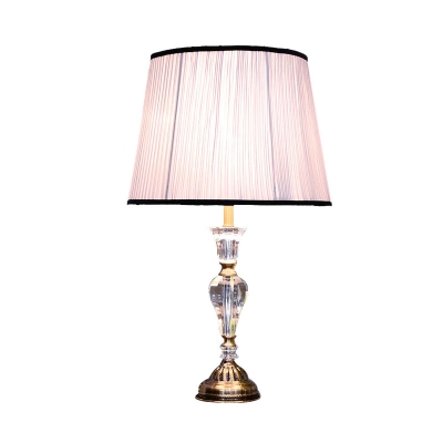 Vintage Pleated Shade Nightstand Lamp 1 Bulb Clear Crystal Glass Table Light in Light Purple