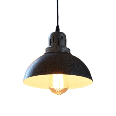 1 Bulb Dome Hanging Lighting Antiqued Black Finish Metallic Suspension Lamp for Bar