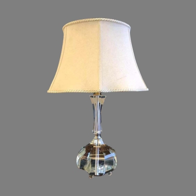 1 Bulb Flared Desk Lamp Modernist Fabric Table Light in Grey with Crystal Base