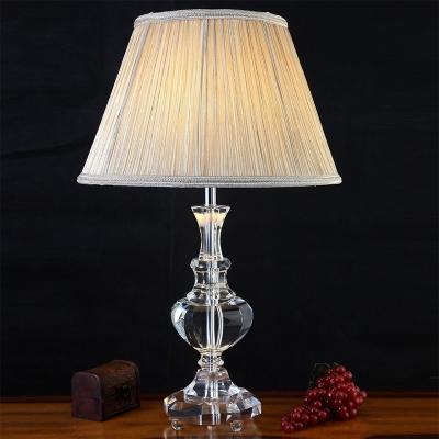 1 Bulb Urn-Shaped Task Light Contemporary Faceted Crystal Small Desk Lamp in Beige