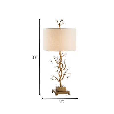 1 Head Bedroom Table Light Modern Gold Small Desk Lamp with Cylinder Fabric Shade