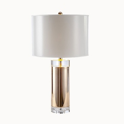 1 Head Bedside Task Lighting Modern Rose Gold Small Desk Lamp with Drum Fabric Shade