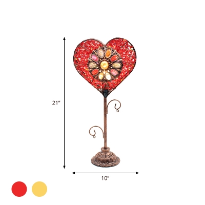 1 Head Heart Table Light Traditional Red/Yellow Metal Nightstand Lamp for Living Room