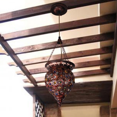 1 Head Metal Hanging Light Antique Copper Jar Restaurant Pendant Lighting Fixture