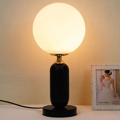1 Head Study Table Lamp Modern Black Reading Book Light with Spherical White Glass Shade