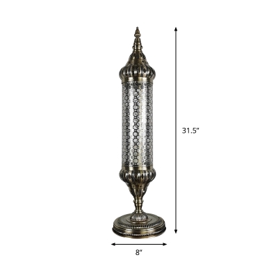 1 Light Cylinder Night Table Light Arabian Bronze Metal Nightstand Lamp for Living Room, 23.5