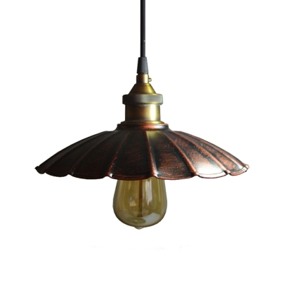 1 Light Pendant Light Industrial Restaurant Hanging Lamp with Scalloped Metallic Shade in Copper, 10