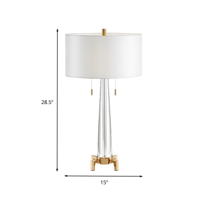 2 Heads Cylinder Task Lighting Modern Fabric Nightstand Lamp in White with Pull Chain