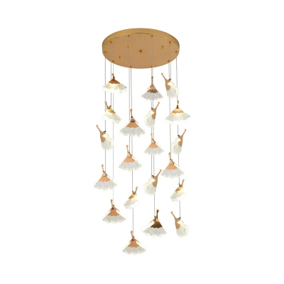 24 Bulbs Stair Cluster Pendant Light Contemporary Gold LED Suspension Lamp with Ginkgo Acrylic Shade