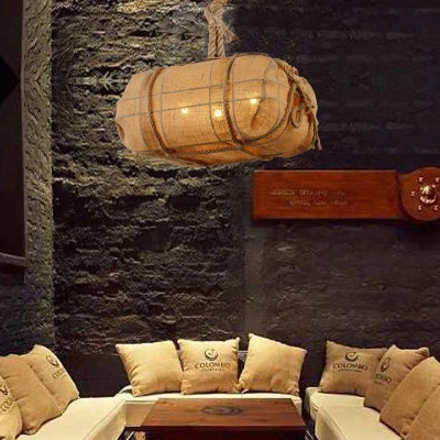 3-Bulb Rope Pendant Light Farmhouse Beige Explosive Package Restaurant Ceiling Chandelier with Fabric Shade
