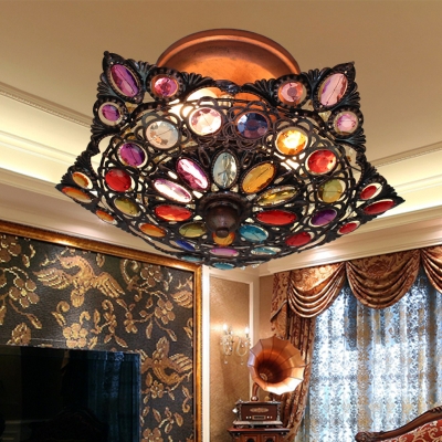 3 Bulbs Umbrella Semi-Flush Mount Decorative Metal Close to Ceiling Lamp in Brass