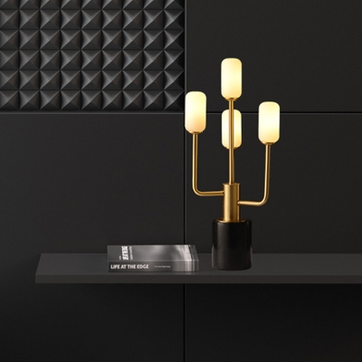 4 Heads Living Room Task Lamp Modernist Brass Desk Light with Tubular White Glass Shade