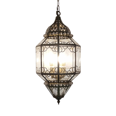 Arabian Lantern Chandelier Pendant Light 3 Heads Metal Suspension Lighting in Bronze