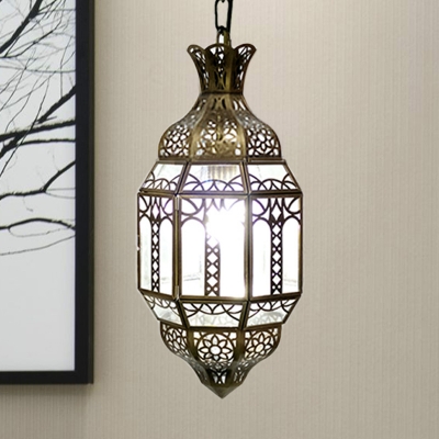 Arabian Lantern Pendant Lighting 1 Bulb Metal Ceiling Suspension Lamp in Brass for Restaurant