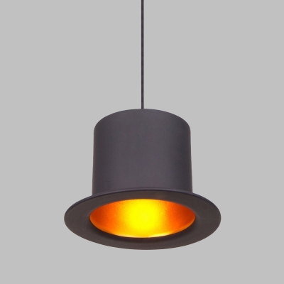 Black 1 Light Down Lighting Art Deco Metal Hat-Shape Hanging Pendant Lamp for Restaurant