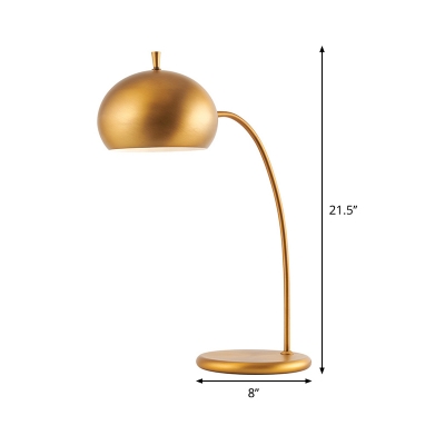 Brass Domed Task Lighting Contemporary 1 Bulb Metal Night Table Lamp for Bedroom