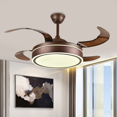 Coffee LED Ceiling Fan Light Modern Metallic Drum 4 Blades Semi Flush Lamp Fixture for Living Room, 42