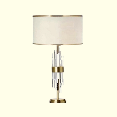 Contemporary 1 Head Desk Light White Cylindrical Night Table Lamp with Fabric Shade