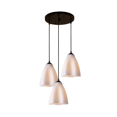Contemporary 3 Bulbs Down Light with Rose Gold Glass Shade Black Flower Shape Cluster Pendant, Linear/Round Canopy