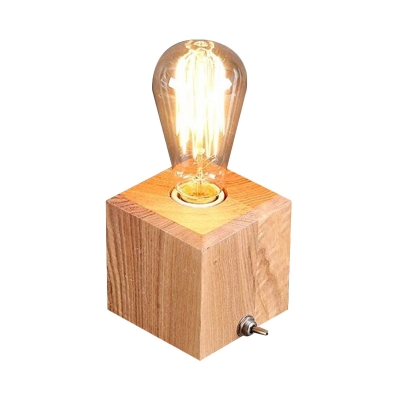 Contemporary Square Table Light Wood 1 Bulb Small Desk Lamp in Beige for Living Room