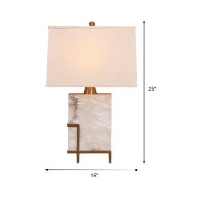 Contemporary Trapezoid Table Lamp Fabric 1 Bulb Task Light in White with Marble Base