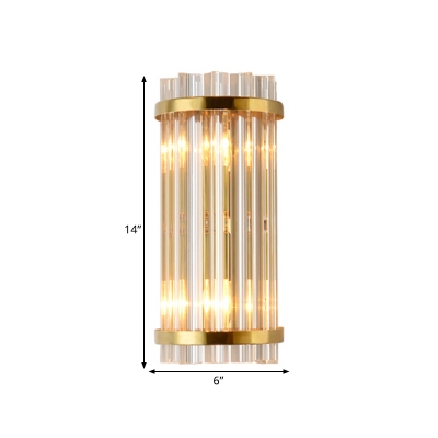 Crystal Cylindrical Wall Light Hotel Hallway Modern Luxurious Sconce Light in Gold Finish