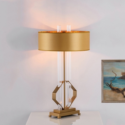 Crystal Tubular Task Lighting Contemporary 1 Bulb Gold Nightstand Lamp with Metal Base