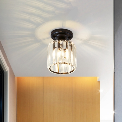 Cylinder Flushmount Modern Clear Glass 1 Light Balcony Flush Ceiling Lamp in Black