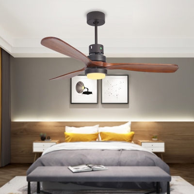 Cylinder Metallic 3-Blade Semi Flush Light Fixture Countryside Living Room LED Fan Lamp in Black, 52