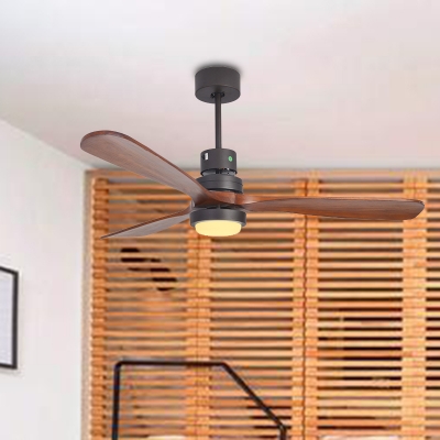 Cylinder Metallic 3-Blade Semi Flush Light Fixture Countryside Living Room LED Fan Lamp in Black, 52