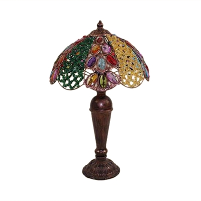 Decorative Umbrella Table Light Metal 1 Bulb Nightstand Lamp in Purple/Red/Yellow with Urn Base