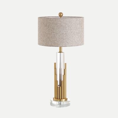 Fabric Cylindrical Desk Lamp Modern 1 Head Reading Book Light in Gold with Metal Base