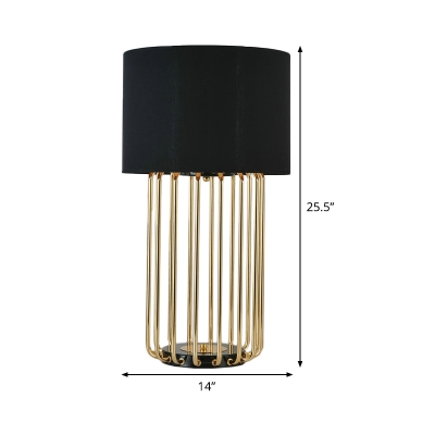 Fabric Cylindrical Task Lighting Contemporary 1 Bulb Night Table Lamp in Black