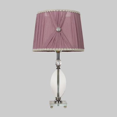 Fabric Drum Reading Light Modern 1 Bulb Nightstand Lamp in Purple with Braided Trim