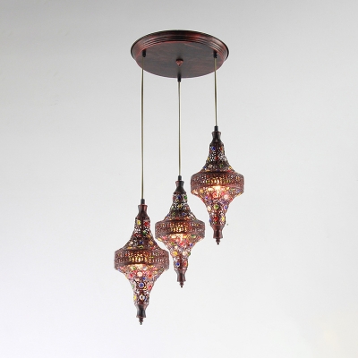 Flying Saucer Hanging Lamp Decorative Metal 3 Heads Cluster Pendant Light in Copper