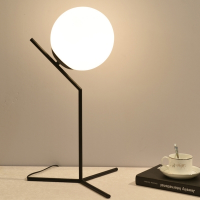 Globe White Glass Task Lighting Contemporary 1 Head Black/Gold Night Table Lamp for Bedroom