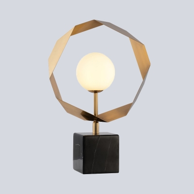 Gold Orb Desk Lamp Modern 1 Head Opal Glass Table Light with Black Square Marble Base