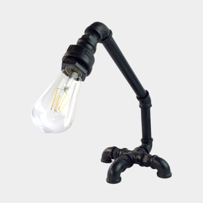 Iron Rust/Black Finish Table Light Bare Bulb 1-Head Antiqued Plug-In Desk Lamp with Cross Pipe Base