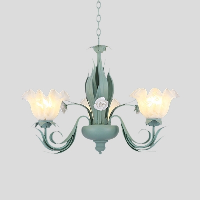 Metal Blossom Chandelier Light Traditional 3/5/7 Bulbs Living Room Drop Lamp in Aqua with Curving Arm