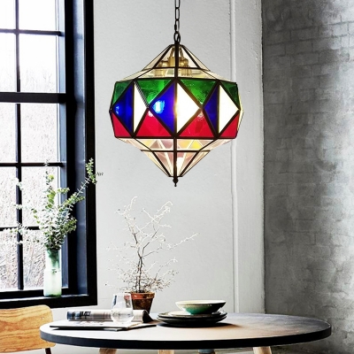Metal Brass Chandelier Lamp Prismatic 3 Lights Antique Hanging Ceiling Light for Restaurant