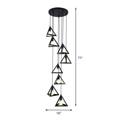 Metal Triangle Multi Light Pendant Simple 8 Lights Black Ceiling Hang Fixture for Living Room