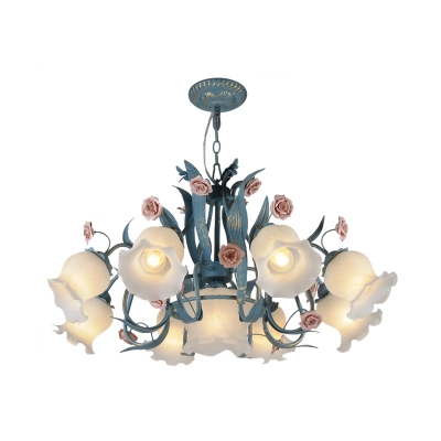 Metal White/Pink Chandelier Lamp Bloom 4/6/9 Bulbs Pastoral LED Pendant Ceiling Light for Living Room
