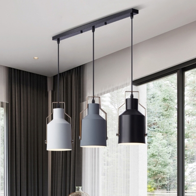 Milk Can Living Room Ceiling Light Iron 3 Lights Modern Nordic Cluster Pendant Lamp in Grey