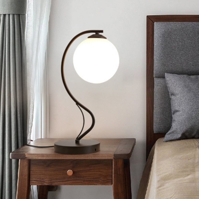 Milk Glass Spherical Table Light Modernist 1 Bulb Nightstand Lamp in Black for Bedroom