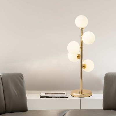 Minimalism 5 Heads Desk Light Gold/Black Spherical Night Table Lamp with White Glass Shade
