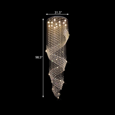 Modern 13 Heads Suspension Lighting Silver Spiral LED Multi Light Pendant with Beveled Crystal Shade